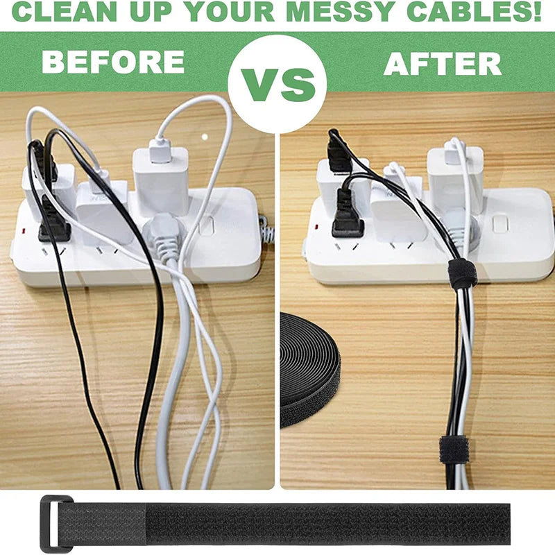 5Meter Hook and Loop Straps with 20 Buckles Adjustable Reusable Cable Strap Arbitrarily Free Cut Length Fixing Nylon Cinch Strap