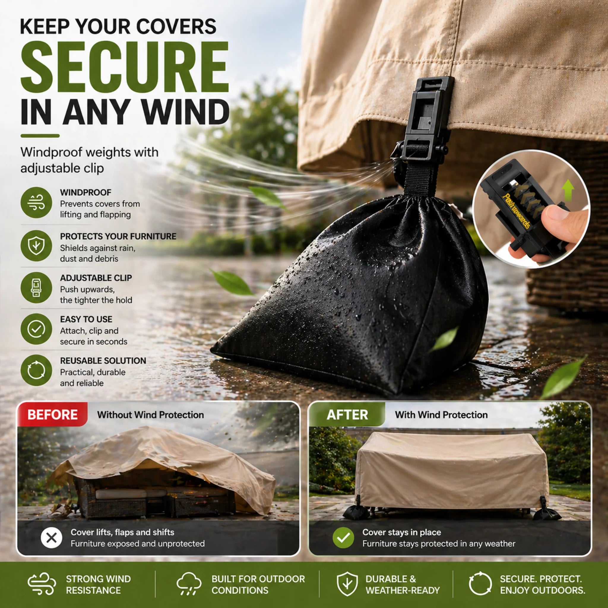 Windproof Cover Weights with Adjustable Clip – Secure Your Outdoor Covers Against Wind