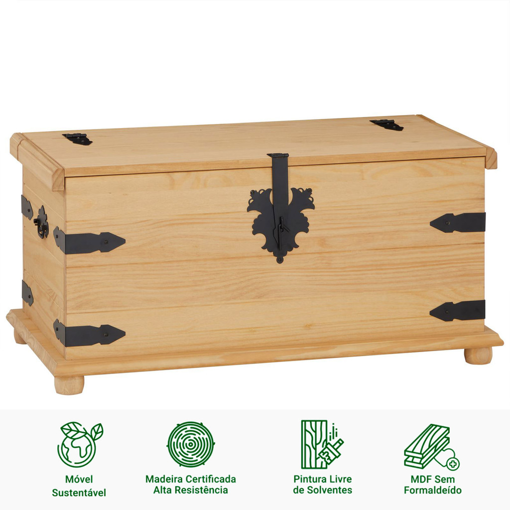 Baú Organizador Rústico de Madeira Maciça Tequila 92 x 52 x 45 cm
